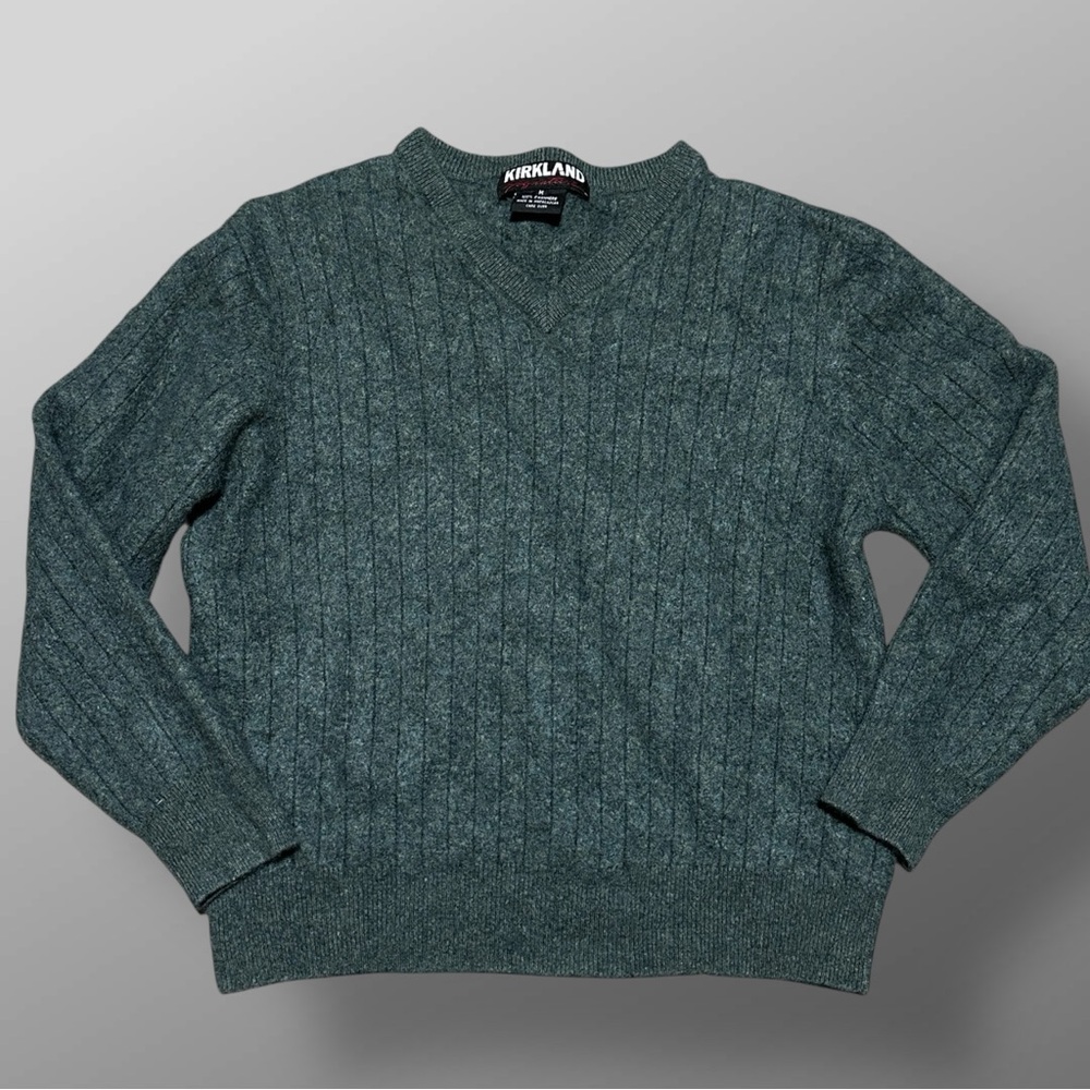 Kirkland Signature Green V-Neck Cable Knit Sweater